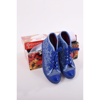 Embroidered Sneakers "Jeans Ornament Blue"
